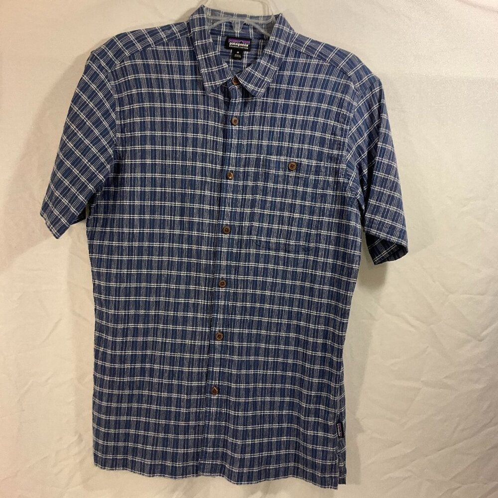 Patagonia Men's Back Step Shirt Blue Plaid Button Up Outdoor Natural Size M